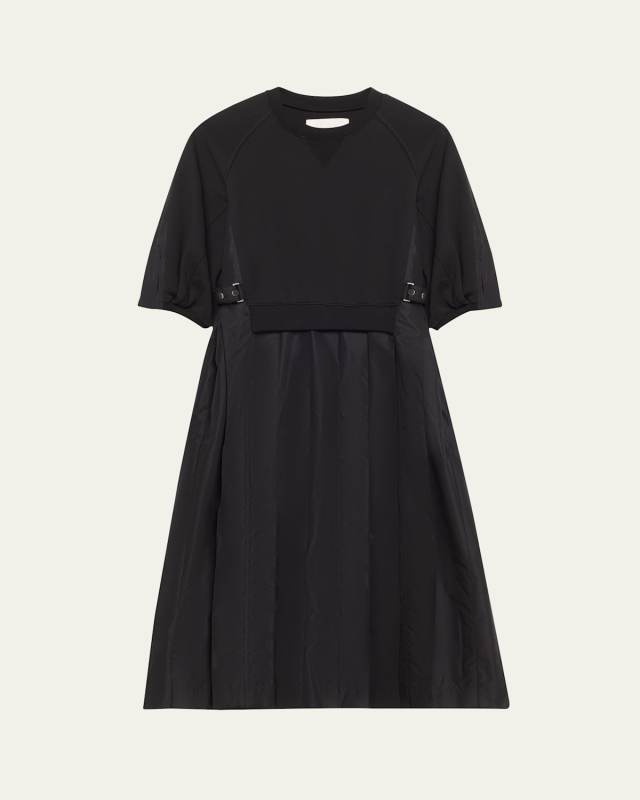 Pleated Combo Sweatshirt Midi Dress